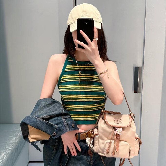 miu miu striped ribbed knit camisole